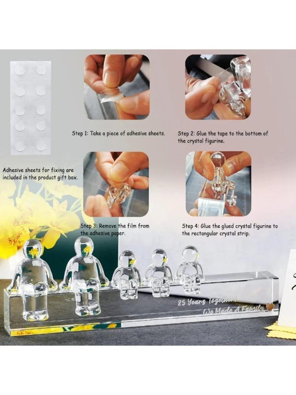 25th Anniversary Gifts for Wife - Crystal Figurines for Couples with 3 Kids